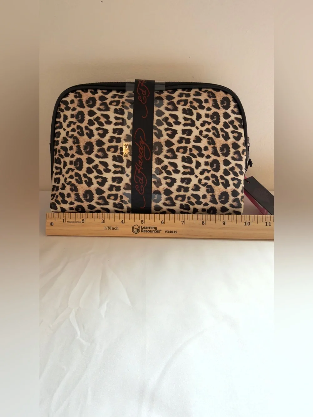 Ed Hardy Cosmetic Bag with Leopard Trim and Skull Patch 2pc Set